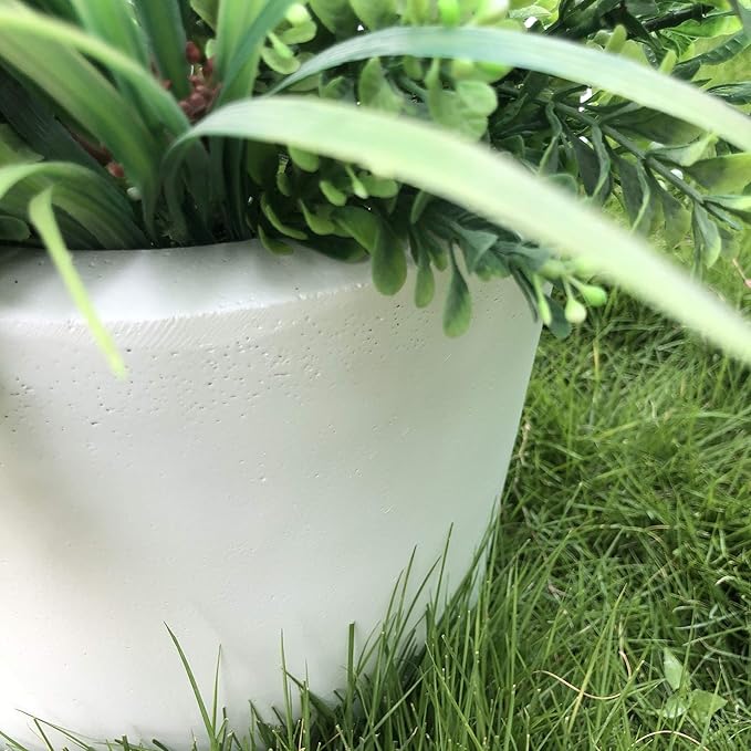 Kante 9.8" Dia Round Concrete Planter, Modern Style Large Cylindrical Plant Pot with Drainage Hole and Rubber Plug for Indoor Outdoor Patio, Pure White