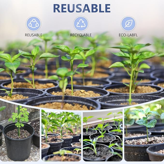 45 Pack 7/6/5/4/3 Inch Nursery Pots for Plants, Plastic Plant Pots with Drainage Holes, Variety Pack Flexible Garden Pot for Outdoor Indoor, Seed Starting Pots (Black)