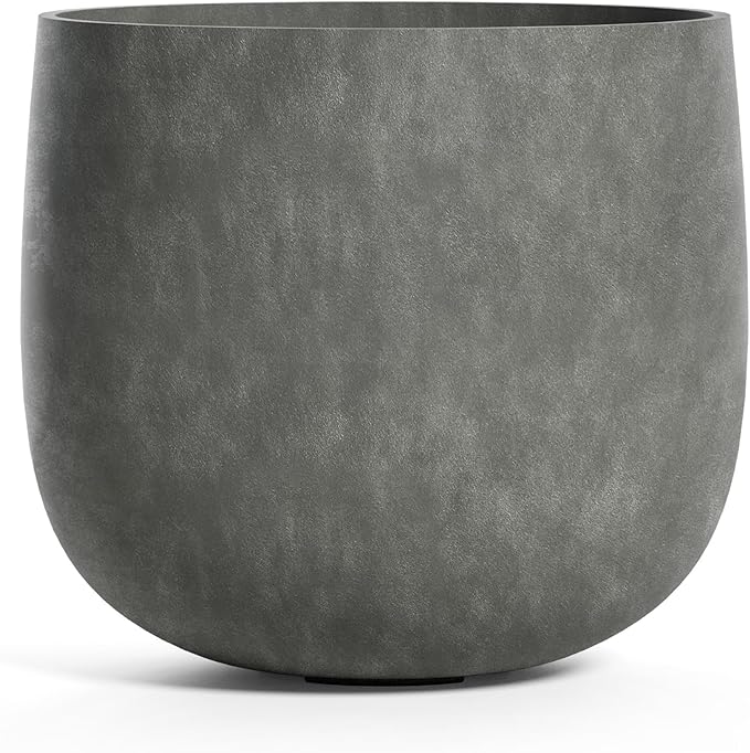 Mondo Large Planter – Grey Stone Finish – Fiberglass Indoor/Outdoor and Weather-Resistant Round Planter (26" D x 24.6" H Exterior, 24.6" D x 24" H Interior)