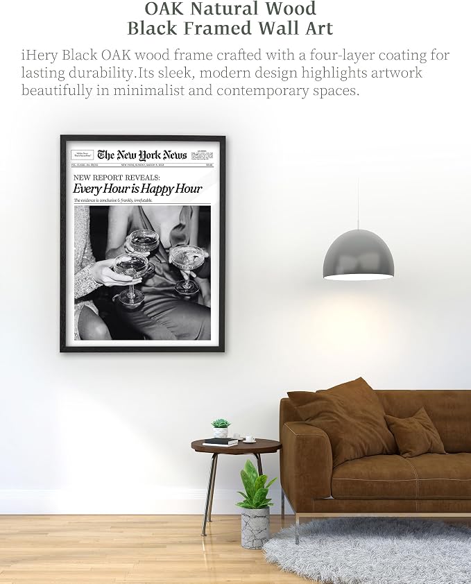 iHery Premium 16x20in Natural Black OAK Wood Trendy Every Hour is Happy Hour - Image 2