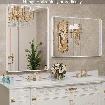 LOAAO 40x32 Inch White Metal Framed Bathroom Mirror - Image 3