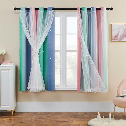 XiDi Curtains for Bedroom Decor, Rainbow Pinkgreen grey52/45 by Addsomecolortolife
