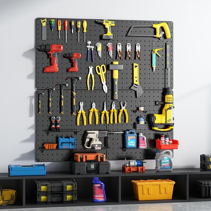 Peg Board, Total 32” x 32”, 4 Pack Black Peg Board Panels, 50lbs Load Capacity - Image 5
