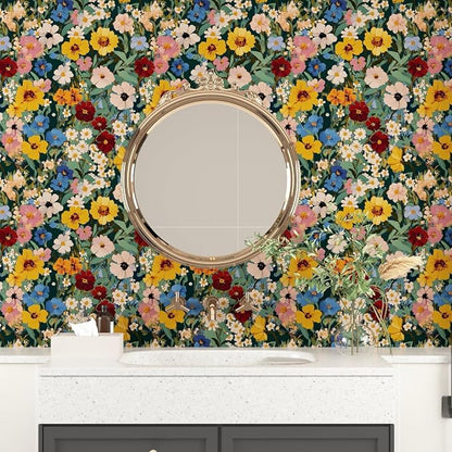 BOKEBEVE Extra Long Colorful Floral Peel and Stick Wallpaper Boho Leaf Contact - Image 4
