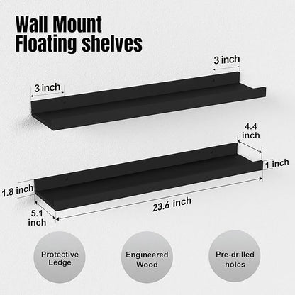 Boswillon Long Floating Shelves, 2 Set Modern Black Wall Shelf - Image 3