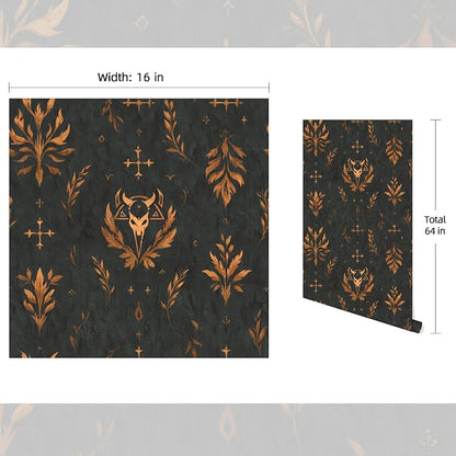 FLFK Dark Gray Wallpaper Peel and Stick Gold Bronze Totem 16" x 64" Waterproof - Image 2