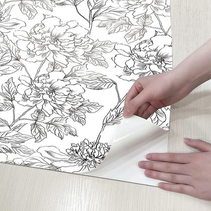 JiffDiff Peel and Stick Wallpaper Black and White Floral Wall Paper 17.3" x - Image 7