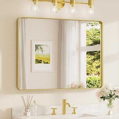 TETOTE 40 x 30 Inch Gold Bathroom Mirror, Brushed Brass Metal Frame Mirror by TETOTE