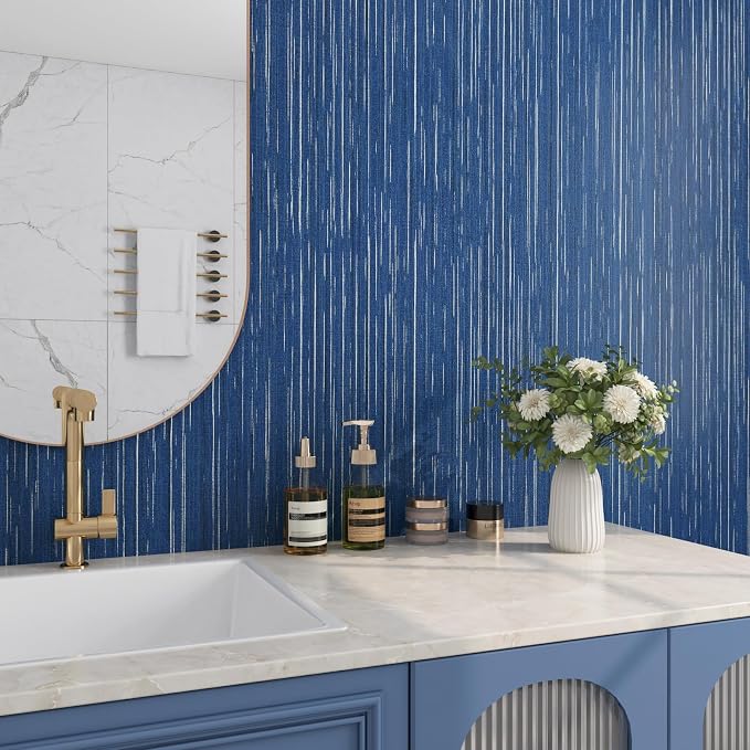 Livelynine Blue Grasscloth Peel and Stick Wallpaper Textured Prepasted Navy - Image 3