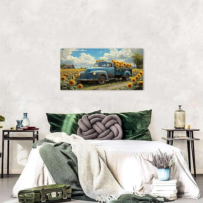 Sunflower Pictures Wall Decor Farmhouse Barn Truck Wall Art Sunflower Field - Image 4