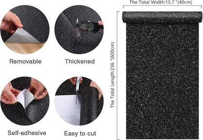 CHIHUT Black Glitter Contact Paper 15.7''x236'' Self Adhesive Black Glitter - Image 9
