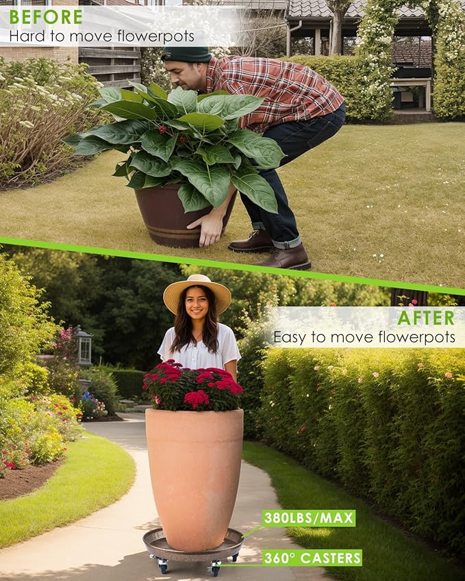 PACETAP 2Pack 15.7'' Large Plant Stand with Lockable Wheels, Heavy-Duty Plant Caddy with Casters for Indoor and Outdoor, Round Rolling Plant Stands Garden Pot Mover to Carry Potted Flower Pot