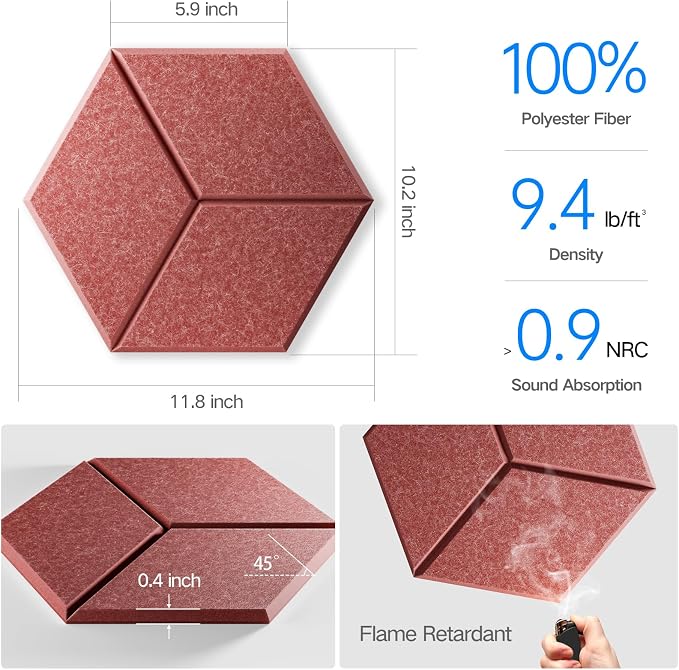 18 Pack Self-Adhesive Acoustic Panels 12" X 10" X 0.4" - Image 3
