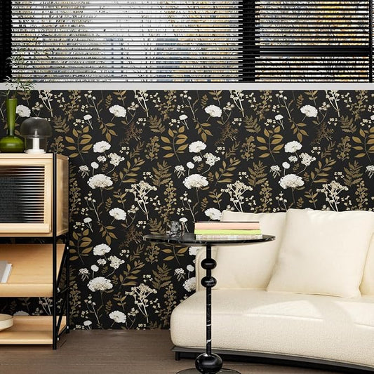 Laatse Dark Floral Wallpaper Peel and Stick Boho Wallpaper 17.5in x 393in - Image 2