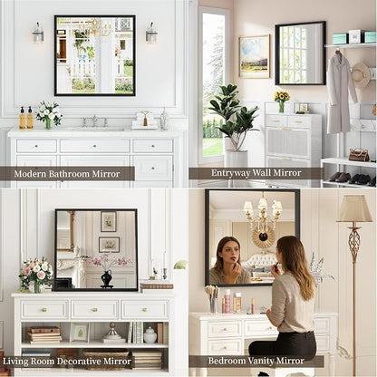 Syndra Square Black Wood Frame Bathroom Mirror, Waterproof Slim Deep Frame - Image 5