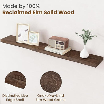 Floating Shelves for Wall Decor, Rustic Solid Elm Wood Live Edge Floating - Image 3
