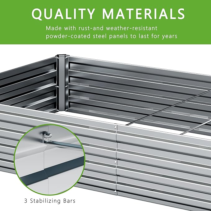 2PCS 12x4x1FT Galvanized Raised Garden Bed Kit,Vegetable Boxes-Rectangle Metal Flower Box,Large Planter Raised Beds Outdoor Garden for Planting,Fruit,Herb-Sliver