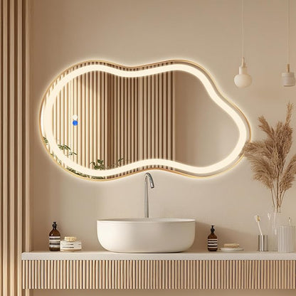 Irregular Led Backlit Bathroom Mirror -26"x46" Single Piece, Asymmetrical Cloud - Image 3