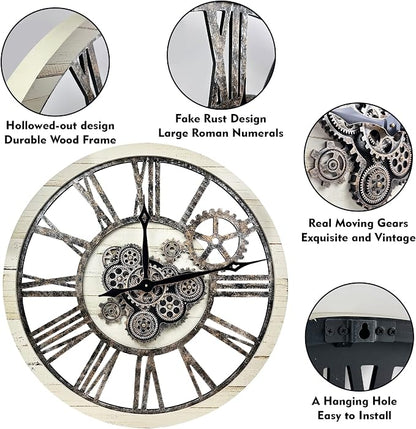The B-Style Large Real Moving Gears Wall Clock 30 inch Rustic Retro Industrial - Image 4