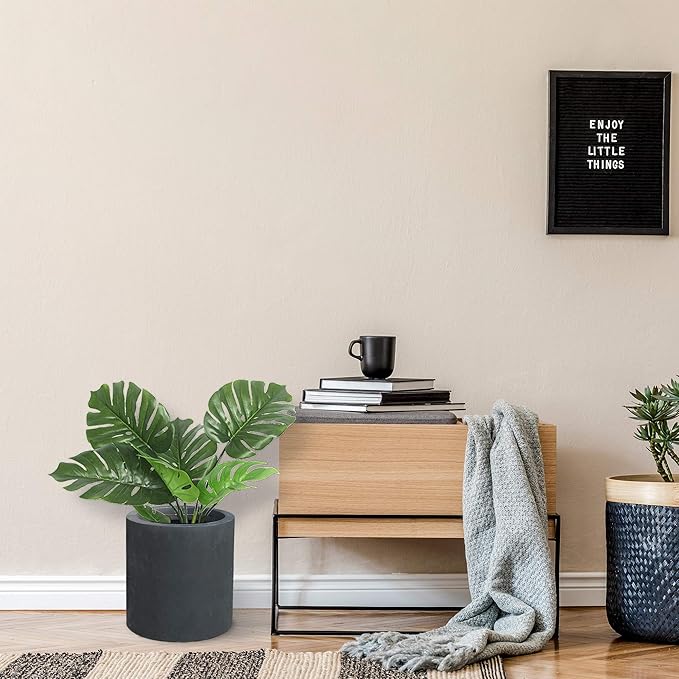 Kante 15.7" Dia Round Concrete Planter, Modern Style Large Cylindrical Plant Pot with Drainage Hole and Rubber Plug for Indoor Outdoor Patio, Charcoal