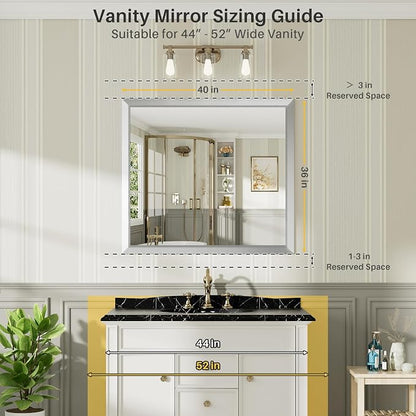 40x36 Inch Brushed Silver Bathroom Mirror - Image 2