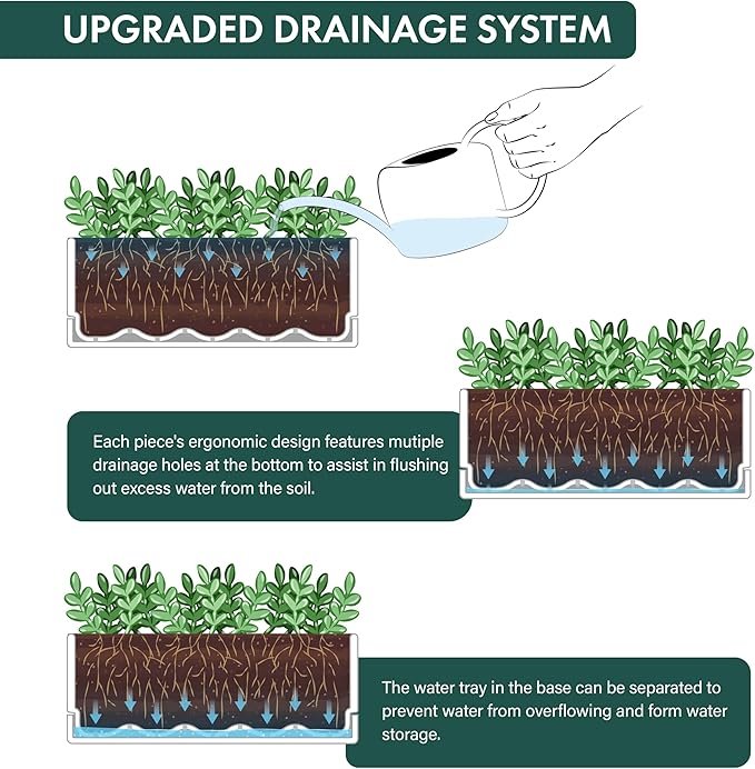 D'vine Dev 12 Inch Window Box Planter, Rectangle Plastic Herb Planter with Drainage Holes and Saucer, Indoor Succulent Cactus Vegetable Pot for Windowsill, Garden Balcony, White, Set of 1, 76-X-A-1
