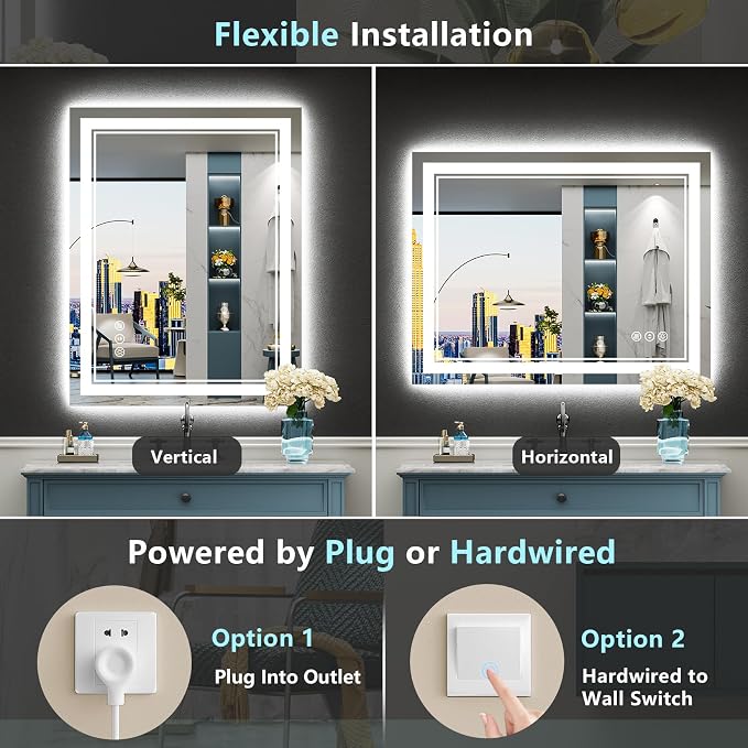 24x30 LED Bathroom Mirror with Lights, Backlit and Front Lit Anti-Fog Lighted - Image 6