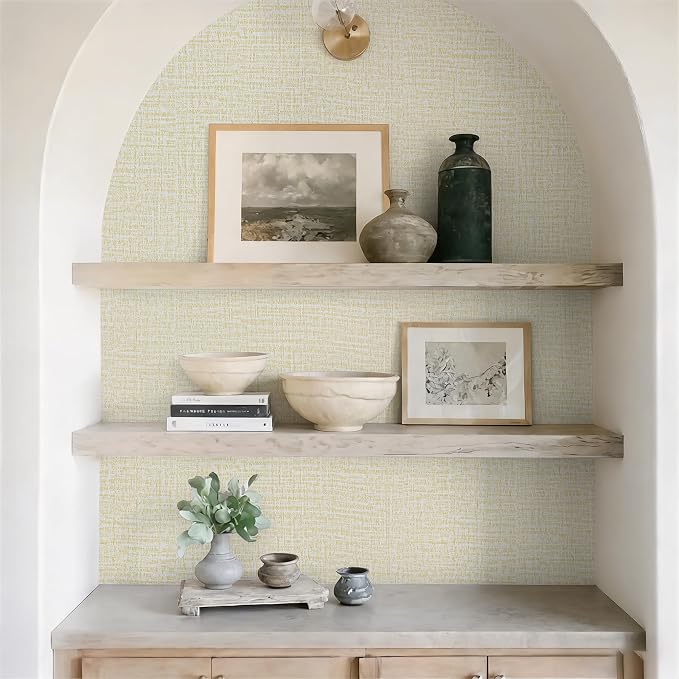 Guvana Grasscloth Peel and Stick Wallpaper Cream Textured Contact Paper Modern - Image 4