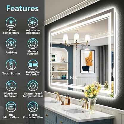 55x40 LED Bathroom Mirror with Lights, Backlit and Front Lit Anti-Fog Lighted - Image 2