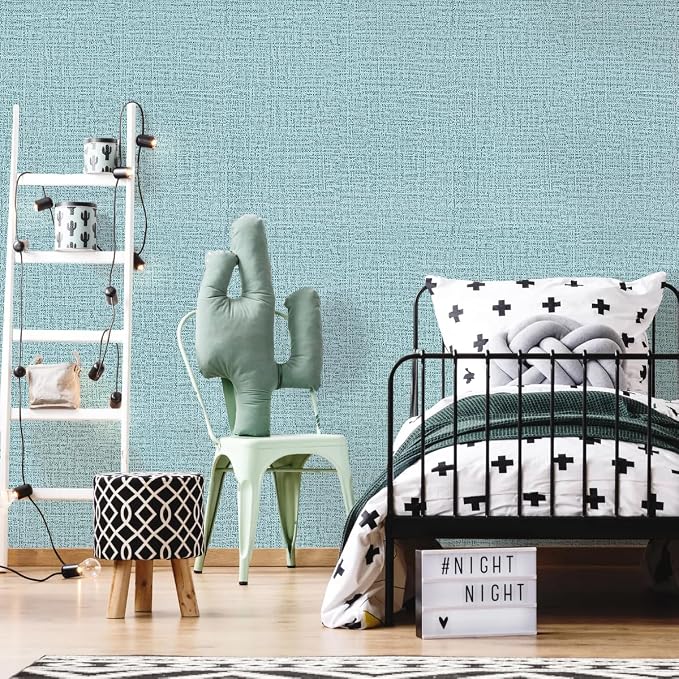 Teal Wallpaper Grasscloth Peel and Stick Wallpaper 17.7inch x 393.7inch Teal - Image 8
