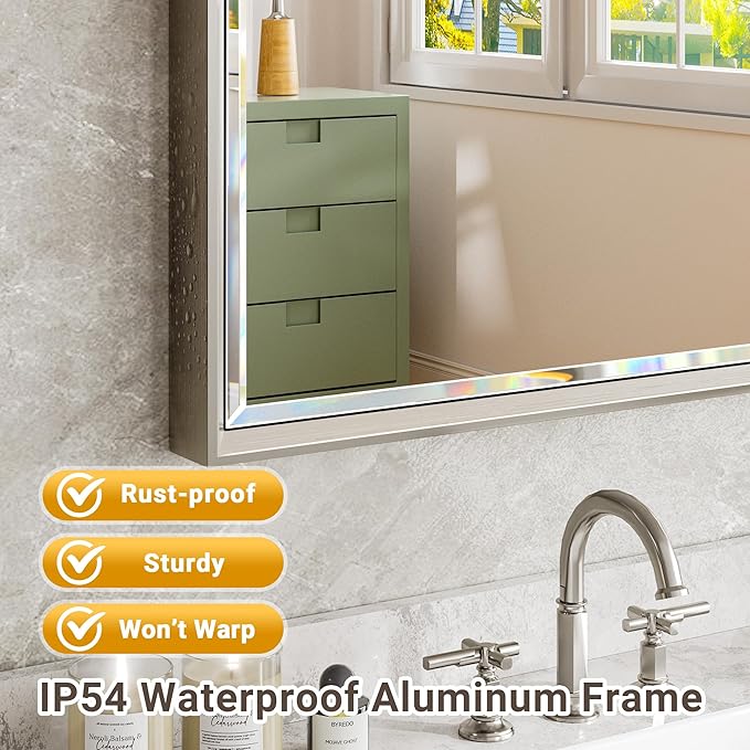 Brushed Nickel Bathroom Mirror, Rustproof Rectangle Framed Mirror - Image 5