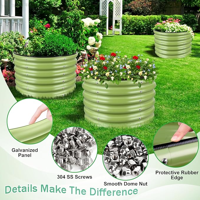 3x3x1.4ft Galvanized Raised Garden Bed, Deep Metal Garden Bed, Matcha Green Raised Garden Beds Outdoor, Raised Bed for Planting Vegetables, Flowers, Fruits