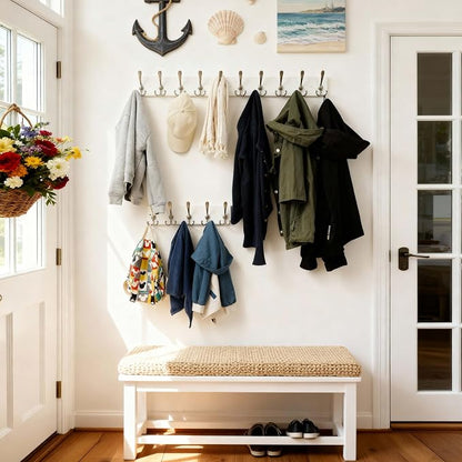 SKOLOO Creations White Solid Wood Wall Mounted Coat Rack, 10 Hooks, 38-1/8" Long - Image 6