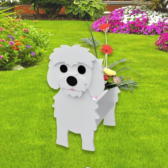 Maltese Dog Planter Plant Pots,Cute Garden Dog Flower Planter,Dog Planters Birthday Gifts for Women,Office,Indoor/Outdoor Decor（9.45 * 7.36 * 13.39in）