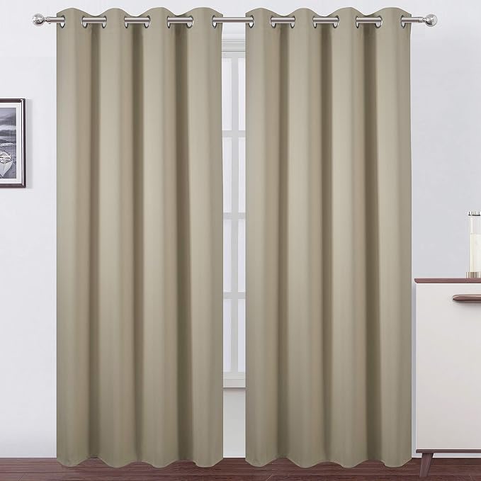 LEMOMO Blackout Curtains 66 x 84 inch/Beige Curtains Set of 2 Panels/Thermal by Lemomo