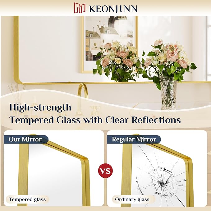 Keonjinn Gold Bathroom Mirrors for Over Sink, 24” x 30” Rounded Rectangle - Image 5