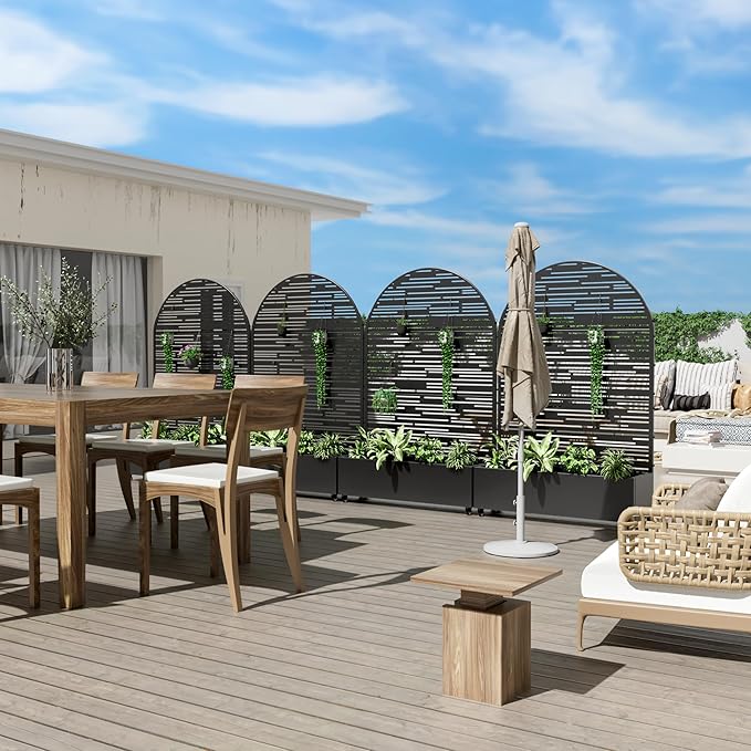 Casaphoria Metal Raised Garden Bed with Trellis and Wheels, 72"x47"x16" Arched Planter Box for Climbing Plants, Vegetables & Vines, Features Drainage Holes and Privacy Screen (Black-Shine)