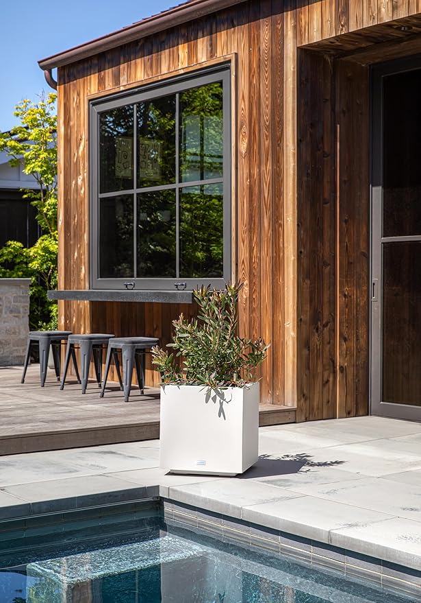 Veradek Block Series Cube Plastic Planter - Large Square Planter for Indoor or Outdoor Patio/Garden | Durable All-Weather Use with Drainage Holes | Modern Décor for Tall Plants, Trees, Flowers