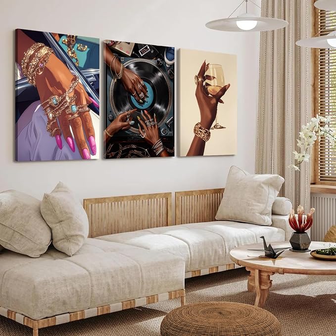 YFvrPt Black Woman Wall Art Set of 3, Trendy African American Women Wall Decor - Image 7