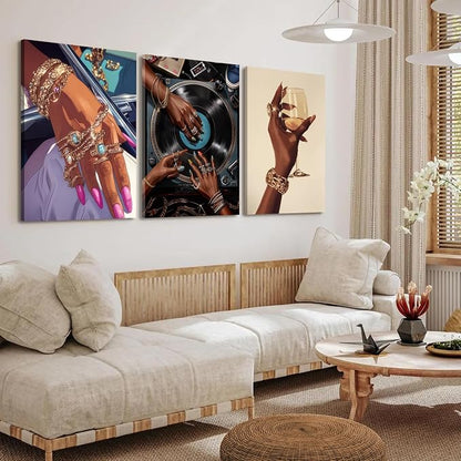 YFvrPt Black Woman Wall Art Set of 3, Trendy African American Women Wall Decor - Image 7