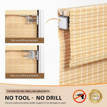 LazBlinds No Tools No Drill Cordless Bamboo Roman Shades, Custom Privacy Light - Image 3