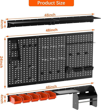 TORACK Metal Pegboard Wall Organizer 4ft Wide, Tool Storage Pegboard System - Image 3