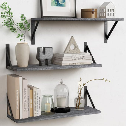 Forbena Gray Floating Shelves Wall Mounted Bookshelf Set of 3, 24 Inches Long 8 by Forbena