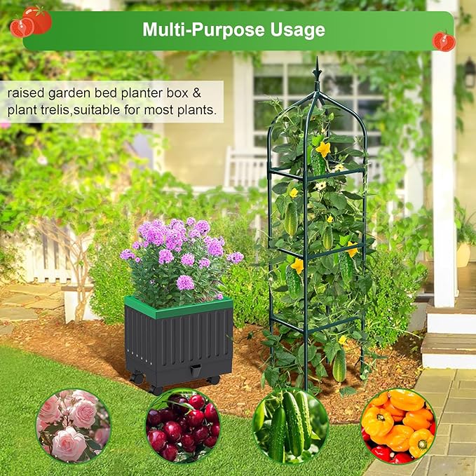 Raised Garden Bed Planter Boxes with Trellis,1pcs 70.9"Self-Watering Tomato Planter Boxes with Trellis for Climbing Vegetables Plants Flowers Tomato with Wheels,Use for Indoor Outdoor (Black)