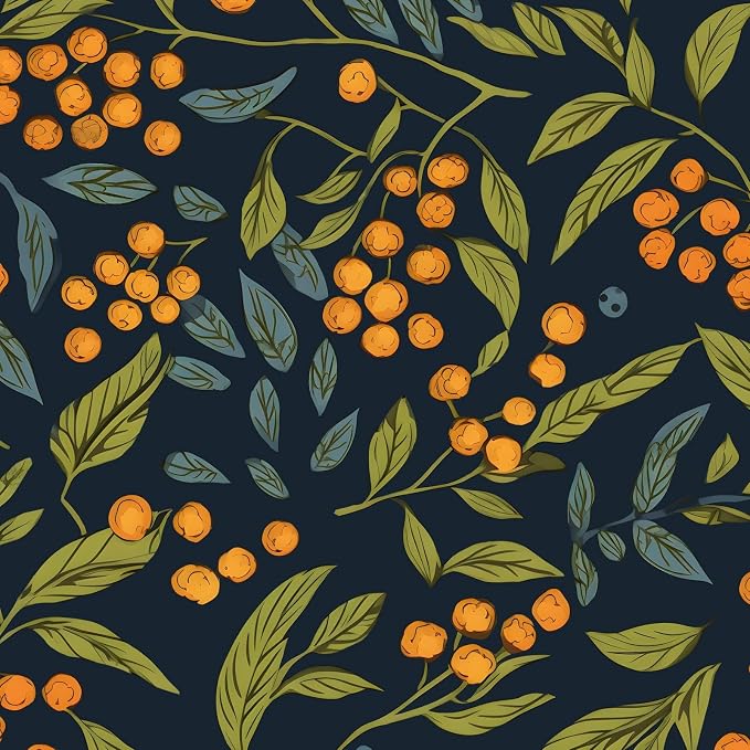 BOKEBEVE Blue Orange Green Wallpaper Peel and Stick Boho Leaves Floral Contact by BOKEBEVE