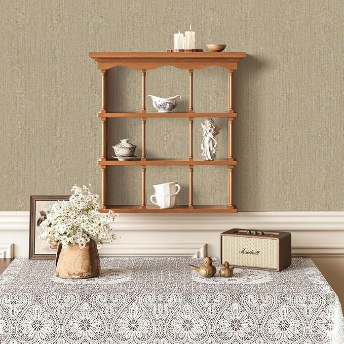 Grasscloth Peel and Stick Wallpaper Beige Brown Textured Wallpaper 15.7inch x - Image 7