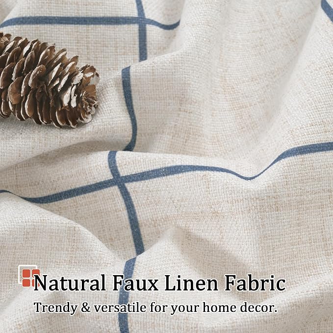 Lajode Navy Blue Plaid Patterned Curtains Thermal Insulated - Image 5