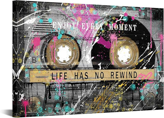 KREATIVE ARTS Vintage Graffiti Street Art Canvas Retro Cassette Tape Life Quote by KREATIVEARTS