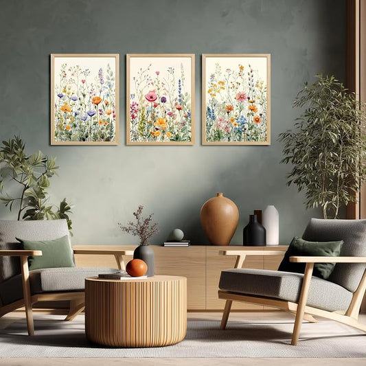 LLEEMPI Watercolor Floral Wall Art Set of 3, Colorful Wildflower Wall Decor - Image 2