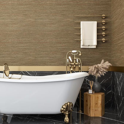 VEELIKE 15.7''x354'' Gold Brown Grasscloth Wallpaper Textured Woven Grass Cloth - Image 4